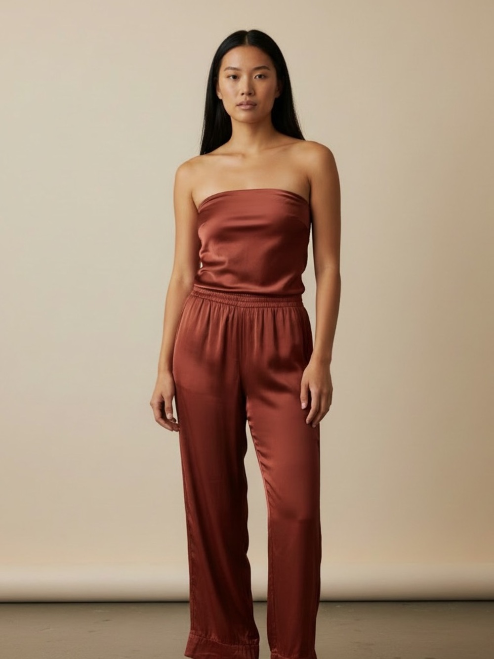 Nation LTD Rose Gold pink Satin flowy Wide Leg euro vacation romantic trouser M
